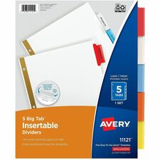 Avery 5-Tab Binder Dividers, Insertable Multicolor Big Tabs, 1 Set