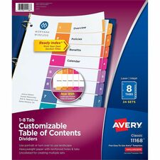 Avery Dividers, 8 Tabs, Ready Index, 24 Sets