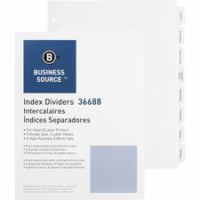 Business Source Punched Tabbed Laser Index Dividers - 8 Blank Tabs