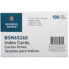 Business Source Plain Index Cards 6 x 4 100 Pack