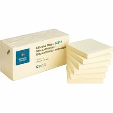 Business Source Yellow Repositionable Adhesive Notes 3 x 3