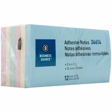Business Source 3 inch Plain Pastel Colors Adhesive Notes