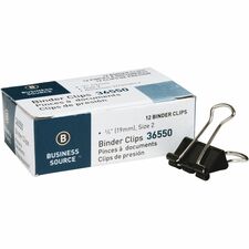 Business Source Fold-back Binder Clips - Small - 0.7" Width - 0.37" Size Capacity - for Paper - Black - Steel - 1 Dozen