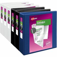 Avery Durable View 3 Ring Binder, 3" Slant Rings, 1 Assorted Color - Avery Durable View 3 Ring Binder, 3" Slant Rings, Color (Black, Blue, White) Will Vary, 1 Binder (17048)