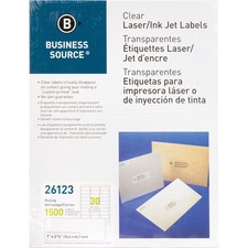 Business Source Mailing Address Labels - 1 inch x 2 3/4 inch - Clear - 1500 Pack