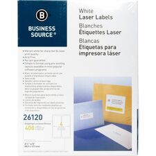 Business Source Bright White Premium-quality Address Labels - 3 1/2" Width x 5" Length - Permanent Adhesive - Rectangle - Laser, Inkjet - White - 4 / Sheet - 100 Total Sheets - 400 / Pack