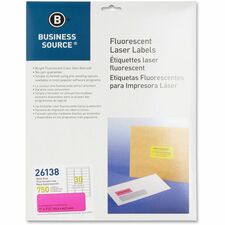 Business Source Neon Labels - 1" Width x 2 5/8" Length - Permanent Adhesive - Rectangle - Laser - Neon Pink - 30 / Sheet - 750 / Pack