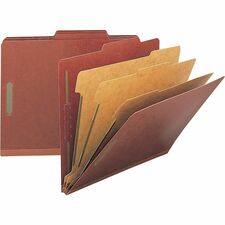 Nature Saver 2/5 Tab Cut Letter Recycled Classification Folder - 8 1/2" x 11" - 8 Fastener - 2" for Folder, 1" for Divider - 3 Divider - 25 pt. - Pressboard - Red - Tyvek Gusset - 100% Recycled - 10 / Box