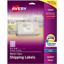 Avery Clear Shipping Labels Sure Feed 3-1/3 x 4 60 Labels