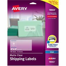 Avery Shipping Labels Sure Feed 2 x 4 100 Clear Labels