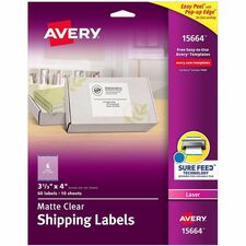 Avery Clear Shipping Labels, Sure Feed, 3-1/3 x 4, 60 Labels