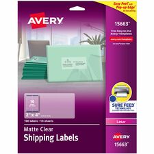 Avery Clear Shipping Labels, Sure Feed, 2 x 4, 100 Labels