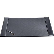 Dacasso Rustic Leather Side-Rail Desk Pad - Rectangular - 34 inch Width - Top Grain Leather, Velveteen - Rustic Black