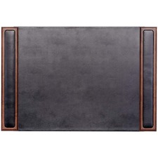 Dacasso Walnut & Leather Side-Rail Desk Pad - Rectangular - 25.5 inch Width x 17.25 inch Depth - Felt Black Backing - Leather - Walnut