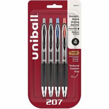 uniball 207 Gel Pen - 0.7 mm Medium Pen Point - Refillable - Retractable - Assorted Ink - Gel-based - 4 per Pack