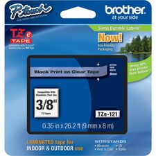 Brother TZe Laminated Tape Cartridge - x 3/8" Width - Rectangle - Clear - Water Resistant - Laminated - 1 Each