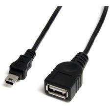 StarTech.com 1 ft Mini USB 2.0 Cable - USB A to Mini B F/M - 1 ft USB/USB Mini-B Data Transfer Cable for Camcorder, PDA, Notebook, MP3 Player, Digital Camera - First End: 1 x USB 2.0 Type A - Female - Second End: 1 x 5-pin Mini USB 2.0 Type B - Male - 480 Mbit/s - 28 AWG - Black - 1 Each
