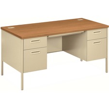 HON Metro Classic HP3262 Pedestal Desk - 29.5" Height x 60" Width x 30" Depth - Total Drawer(s): 5 - Double Pedestal - Square Edge - Finish: Putty - Removable Lock, Glide, Scratch Resistant, Spill Resistant, Stain Resistant, Liquid Resistant, Durable, Sturdy - For File Storage, Office, File - 1 Each