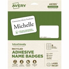 Avery Eco-friendly Premium Name Badge Labels - Matte White - 80 / Pack
