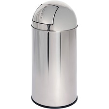 Genuine Joe push open round top receptacle stainless steel