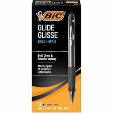 Velocity Glide Bold Ball Pen - 1.6 mm Bold Conical Pen Point - Refillable - Retractable - Black Ink - Black Barrel - 1 Dozen
