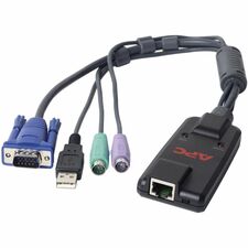 APC by Schneider Electric KVM 2G, Server Module, PS/2 with Virtual Media - (PS/2)/RJ-45/USB/VGA KVM Cable for KVM Switch - First End: 1 x 15-pin HD-15 - Male, 2 x 6-pin Mini-DIN (PS/2) - Male, 1 x 4-pin USB Type A - Male - Second End: 1 x RJ-45 Network - Female - Black - 1 Each - TAA Compliant
