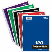 TOPS 3-subject College Ruled Notebook