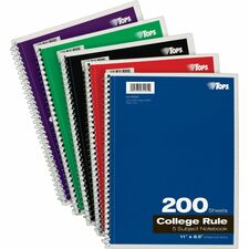 TOPS 5-subject college ruled notebook