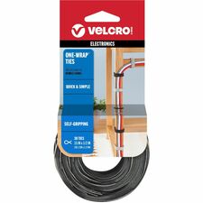 VELCRO ONE-WRAP Thin Ties 15in x 1/2in Ties Gray and Black 30 ct