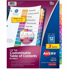 Avery Dividers, 12 Tabs, Ready Index (3 Sets of 11073)