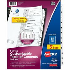 Avery Dividers, 12 Tabs, Ready Index (3 Sets of 11078)