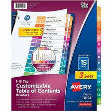 Avery Dividers, 15 Tabs, Ready Index (3 Sets of 11074)