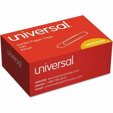 Universal Paper Clips, Jumbo, Smooth, Silver, 100/Box - Jumbo - 1.9" Length x 0.5" Width - Silver - Steel Wire - 100 / Box