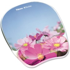 Fellowes Microban Photo Gel Mouse Pad Wrist Rest Pink Flowers