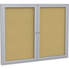 Ghent 2 Door Enclosed Natural Cork Bulletin Board with Satin Frame - 48" Board Height x 60" Board Width - Natural Cork Surface - Sleek Style, Durable, Self-healing, Shatter Proof, Flush Mount Lock, Customizable, Shatter Resistant, Tackable, Damage Resistant, Tamper Proof, Vandal Resistant - Satin Anodized Aluminum Frame - 48" Height x 60" Width x 2.3" Depth - 1 Each - TAA Compliant