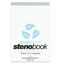 Roaring Spring Enviroshades Recycled Spiral Steno Memo Book - 80 Sheets - 160 Pages - Printed - Spiral Bound - Both Side Ruling Surface - Gregg Ruled Front Ruling - 0.50" Ruled - Gregg Ruled Red Margin - 15 lb Basis Weight - 56 g/m² Grammage - 9" x 6" Sheet Size - 1.25" Height x 6" Width x 9" Length - Blue Paper - Black Binding - Blue Board Cover - Chipboard Backing, Perforated, Unpunched, Smooth, Heavy Duty Cover, Snag Resistant, Durable, Easy Tear - Recycled - 4 / Pack