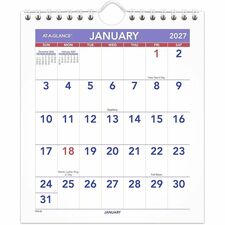 At-A-Glance Wall Calendar - Small - Julian Dates - Monthly - 12 Month - January 2026 to December 2026