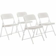 National Public Seating 800 Series Folding Chair - Plastic Seat Material - Plastic Back Material - Steel Frame Material - Four-legged Base - Bright White - Polypropylene - 4 / Carton