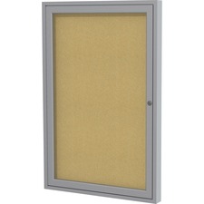 Ghent 1 Door Enclosed Natural Cork Bulletin Board with Satin Frame - 24 inch x 18 inch