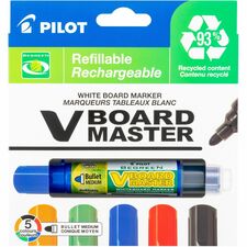Pilot BeGreen VBoard Master Medium Bullet Marker - Medium Bullet Marker Point - Refillable - 5 / Pack