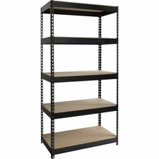 Lorell Fortress Riveted Shelving black steel 5 compartments 72 by 36 by 18