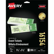 Avery Event Tickets with Tear-Away Stubs for Laser and Inkjet Printers