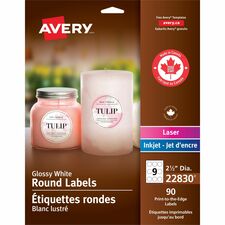 Avery Glossy White Round Labels 2.5 inch 90 Labels