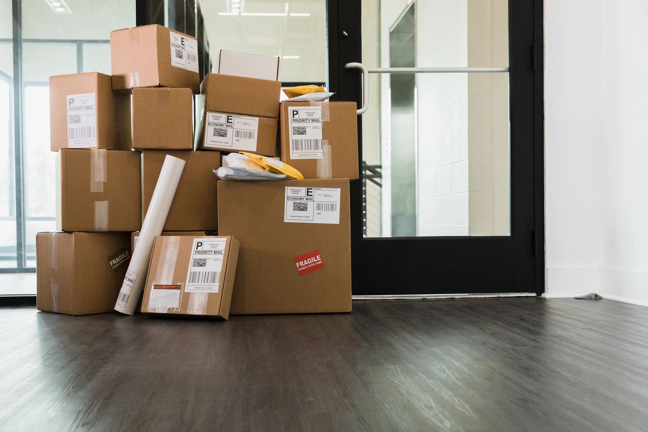 Stack of packed boxes ready for delivery