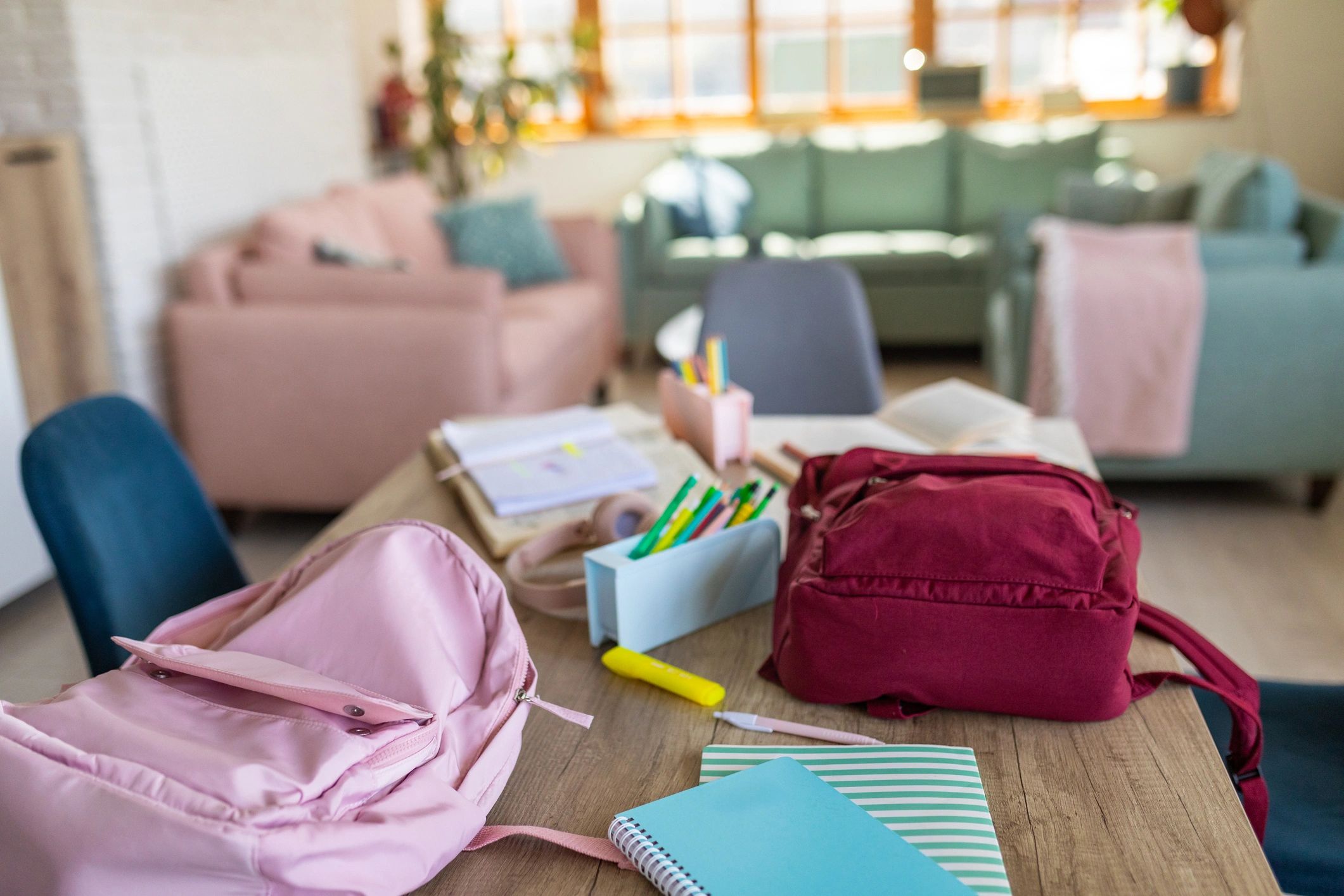 Backpacks on a table