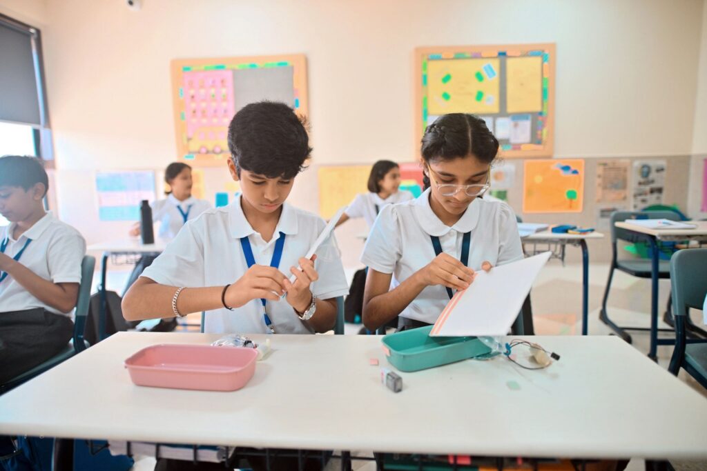 School students working on a classroom STEM project