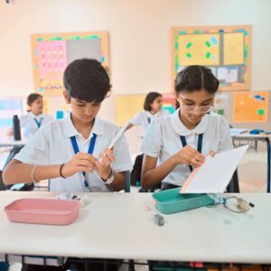 School students working on a classroom STEM project