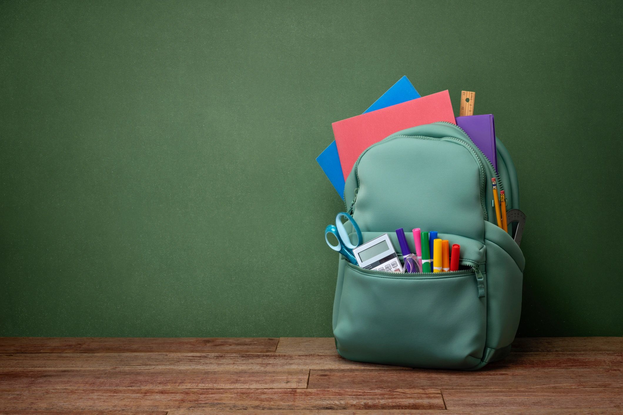 Back to school backpack with classroom supplies