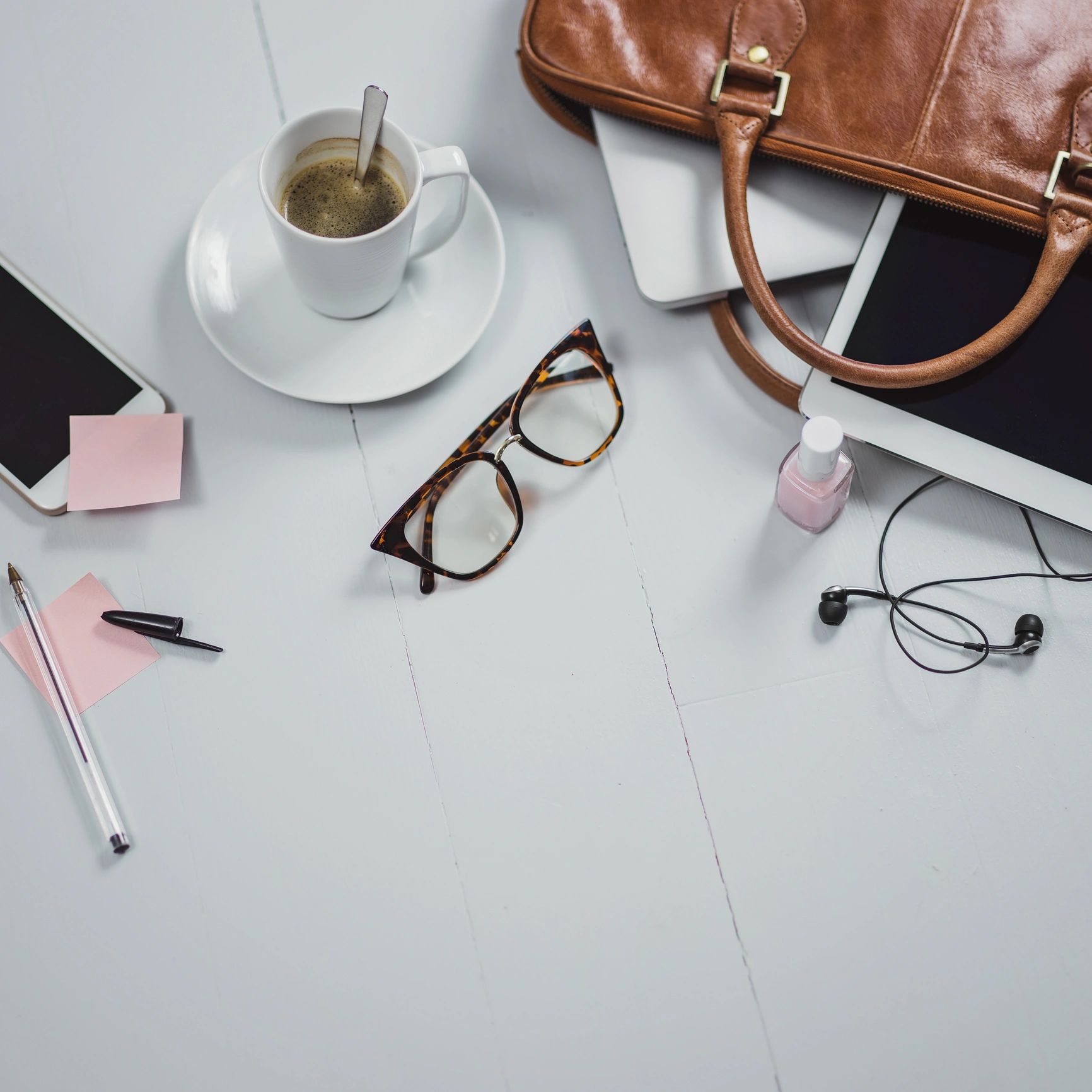 Office supplies arranged on a clean desk